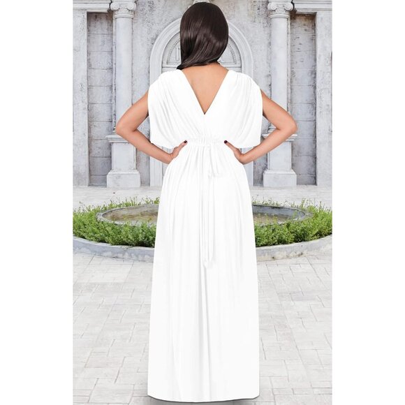 Women's Plus Size Maxi Dress Summer V-Neck Flowy Sleeveless Gown - Picture 5 of 5